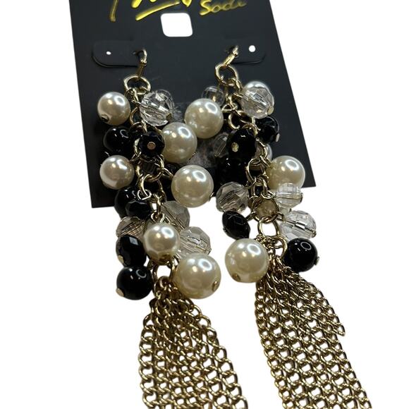 Thalia Sodi Gold Dangle Earrings, Clear, Black, & White Beaded Details, NWT! - Picture 2 of 4